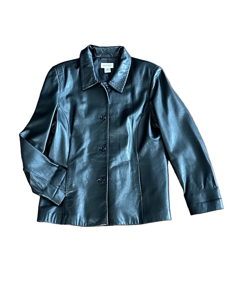 Black leather jacket on a white background