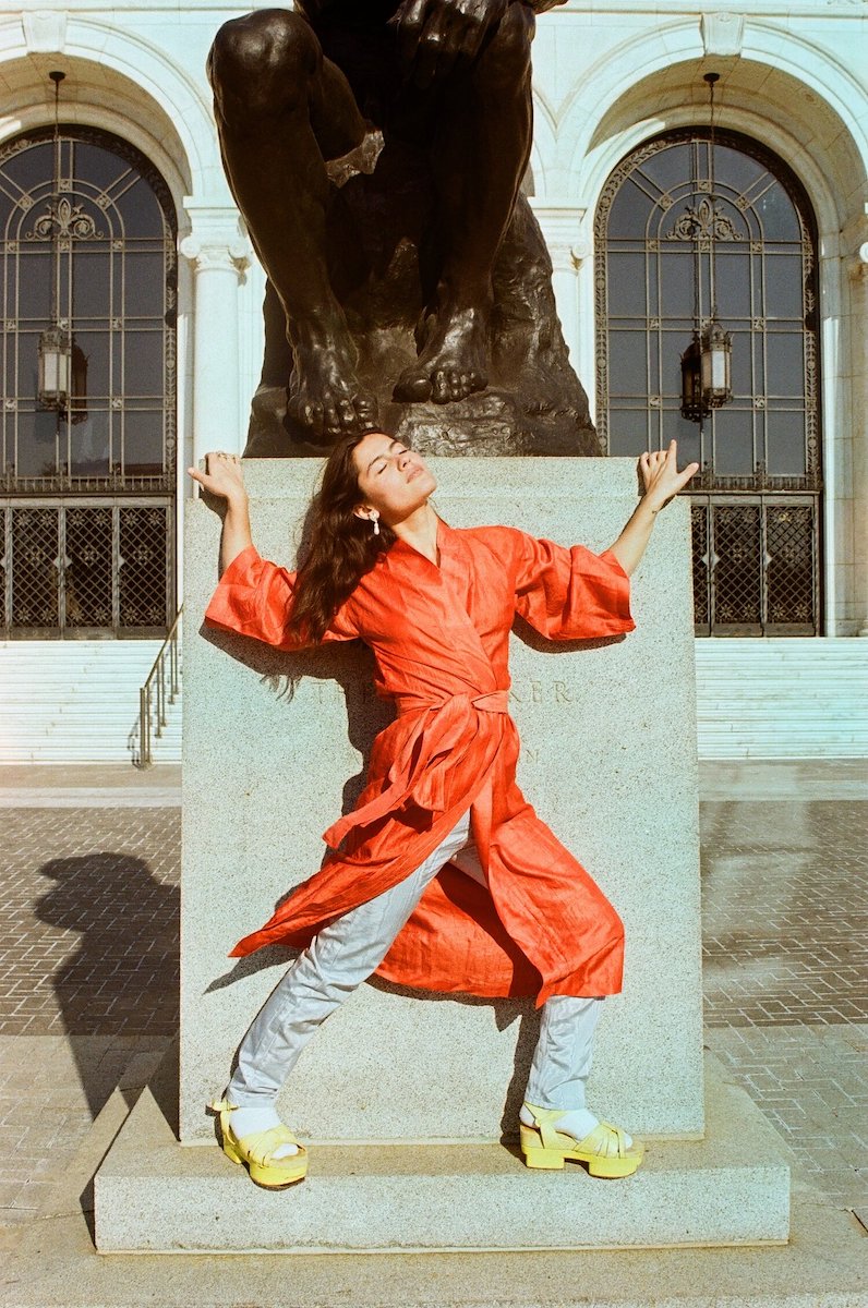 Lily Forbes Handwoven Silk Robe in Poppy