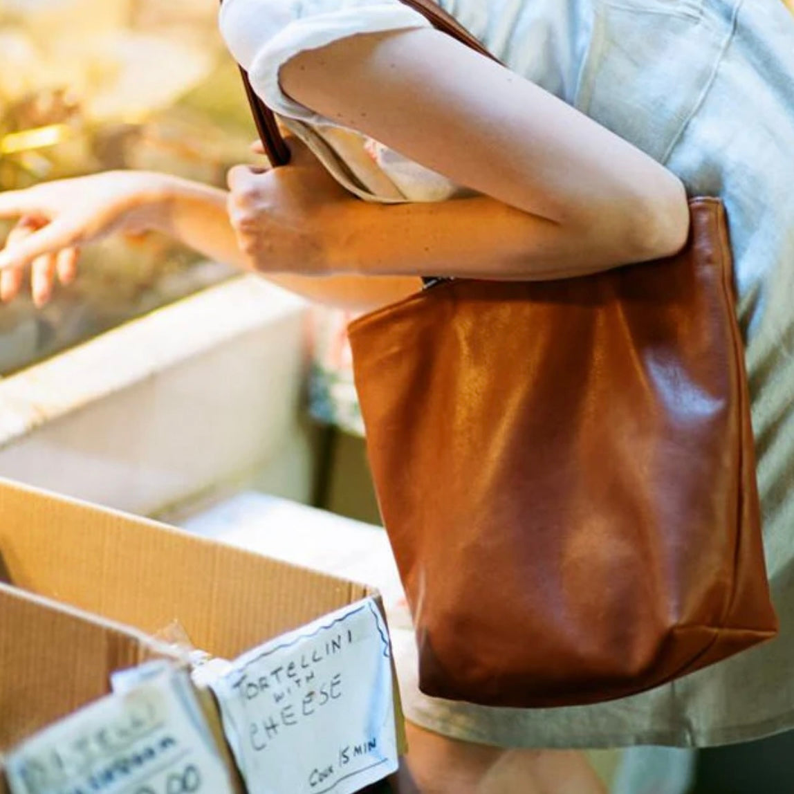 BYOB Square Leather Tote