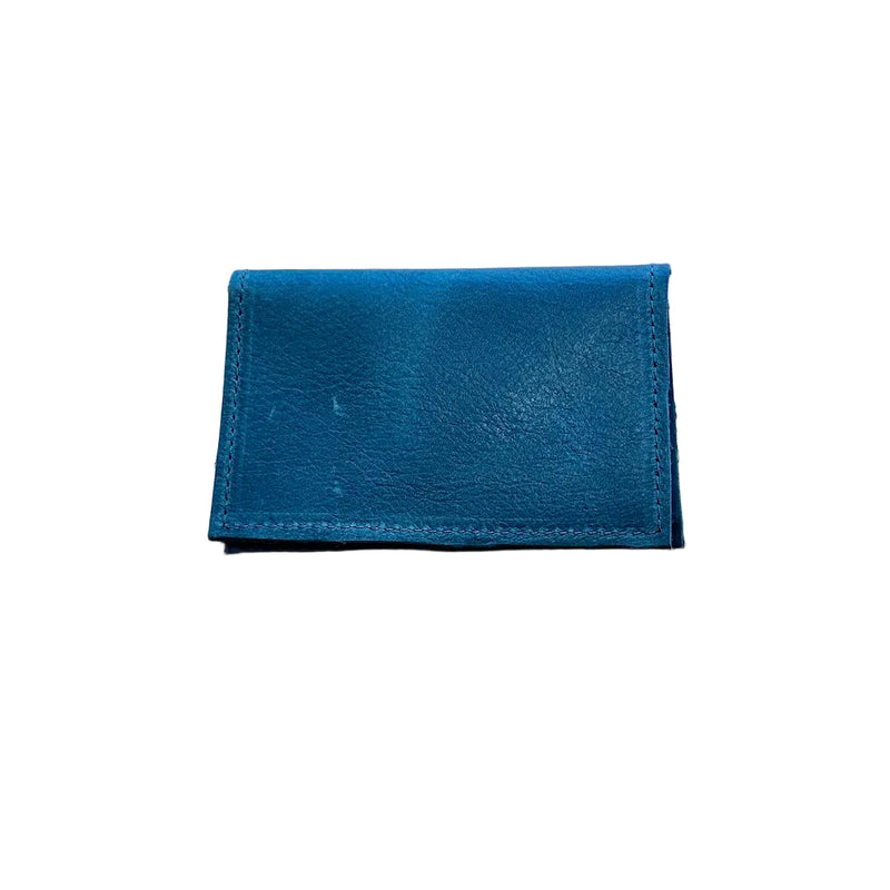 Green bi-fold card case on a white background