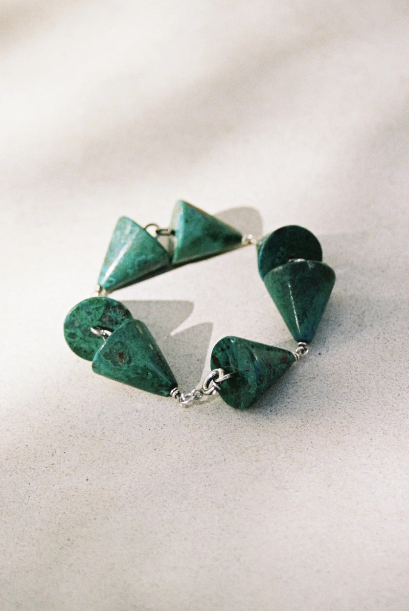 Vintage Chrysocolla Cone Silver Bracelet