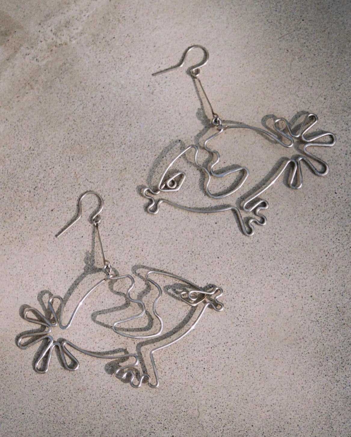 Vintage Wire Sculpted Sterling Silver Fish Earrings