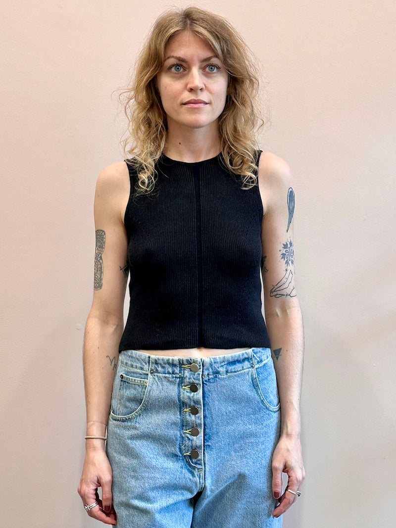 Atelier Delphine High Gauge Compact Top Black Sweater Tank Cotton Knit