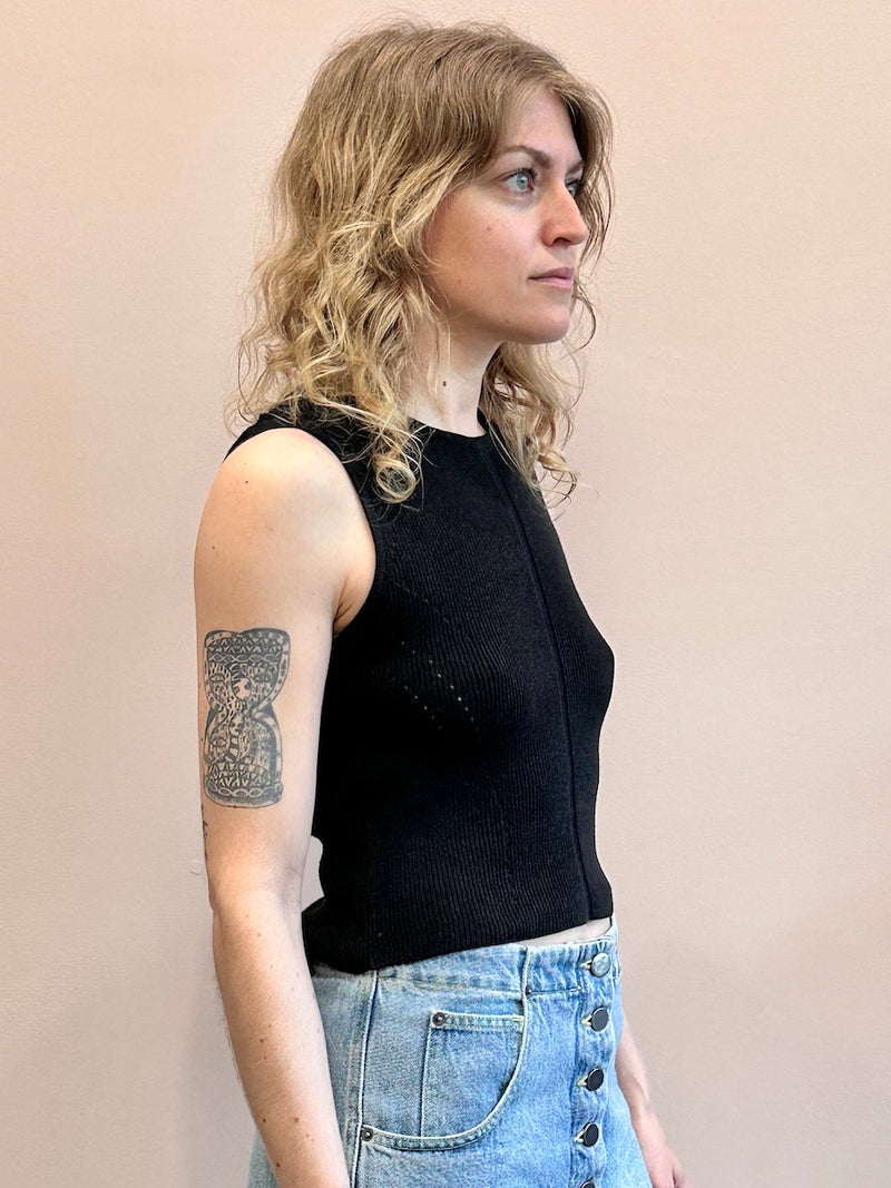 Atelier Delphine High Gauge Compact Top Black Sweater Tank Cotton Knit