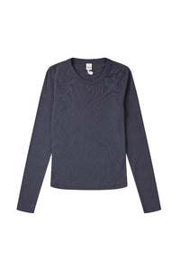 Navy long-sleeve shirt on a white background