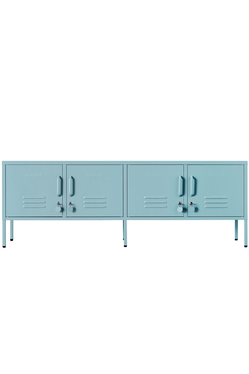 Light blue locker-style cabinet on a white background