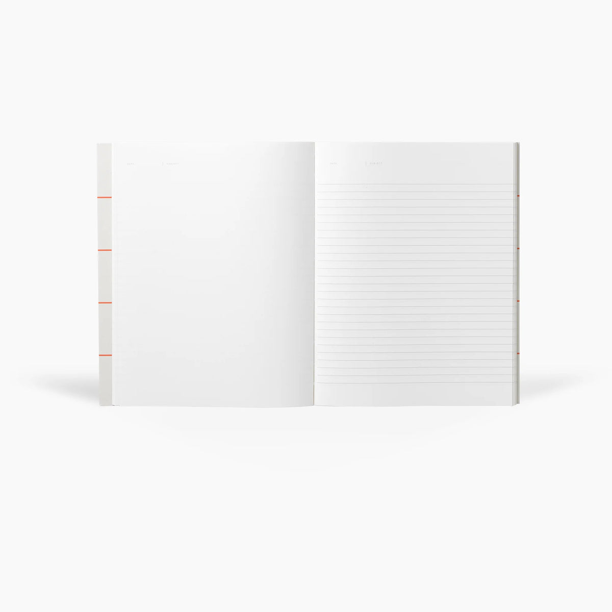 Open notebook with lined pages on a white background