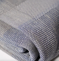 Close-up of textured fabric with a blue and white pattern