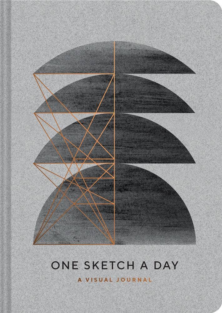 Gray book titled 'One Sketch a Day: A Visual Journal' with geometric design on cover
