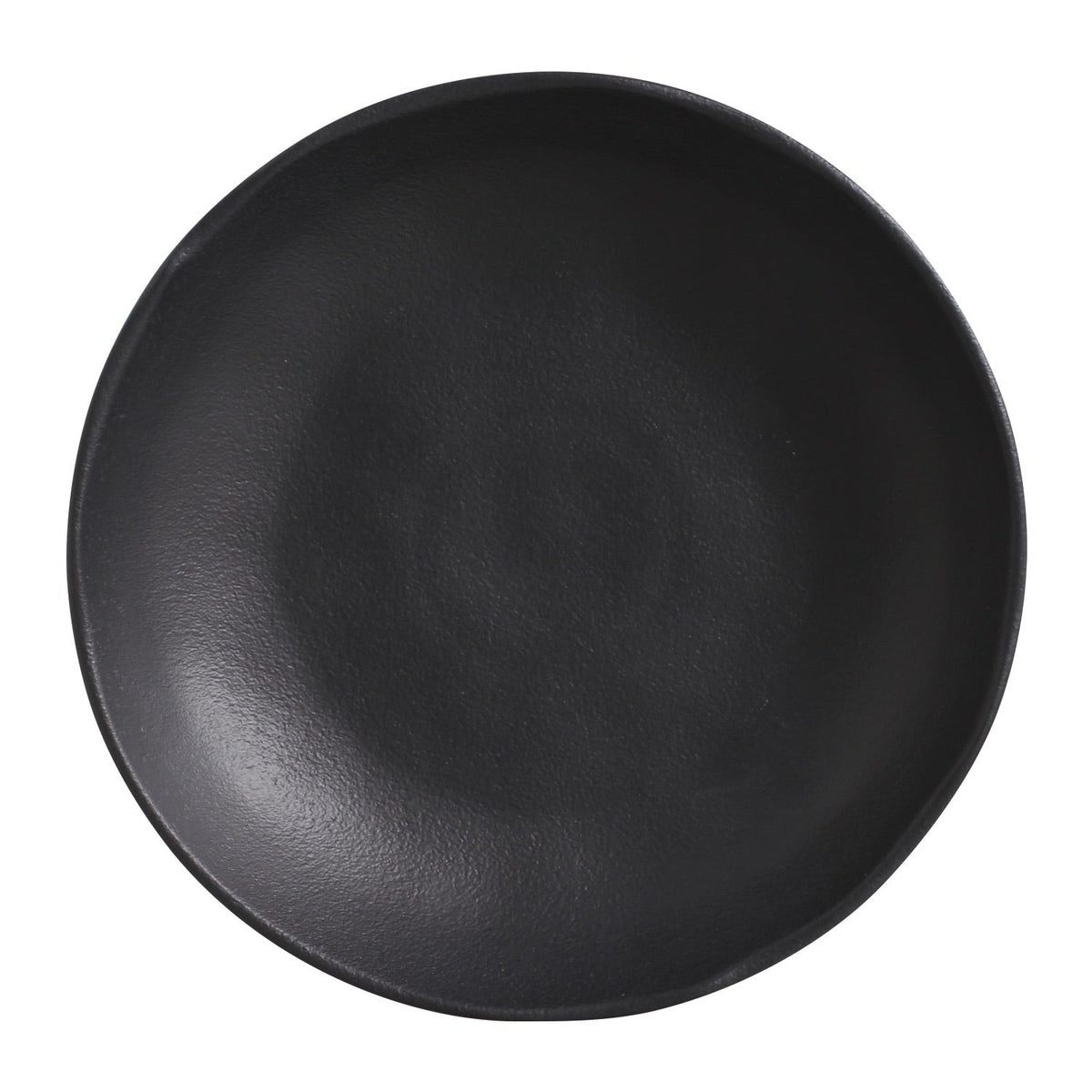Black ceramic pasta plate on a white background