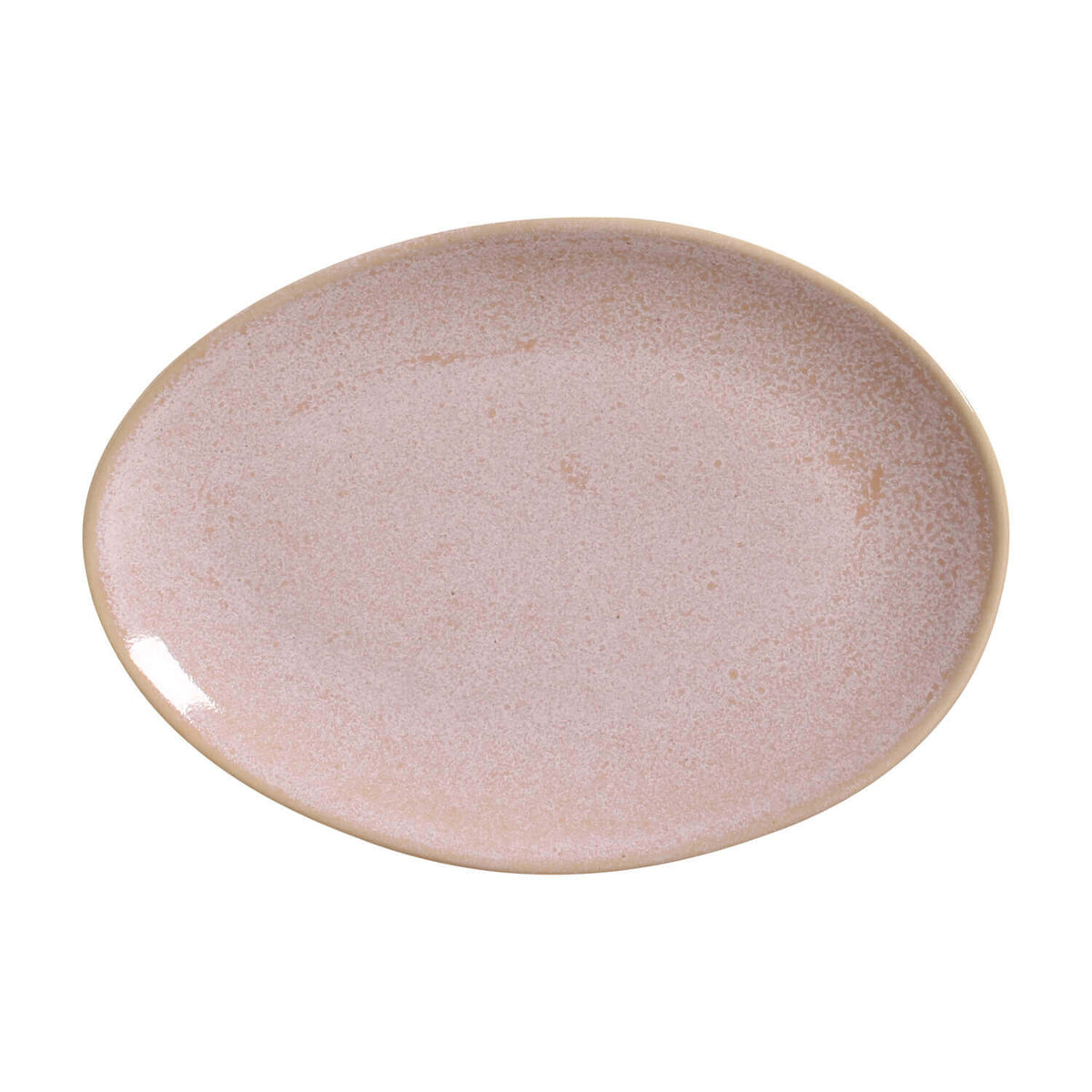 Round ceramic plate with a speckled beige and brown design on a white background