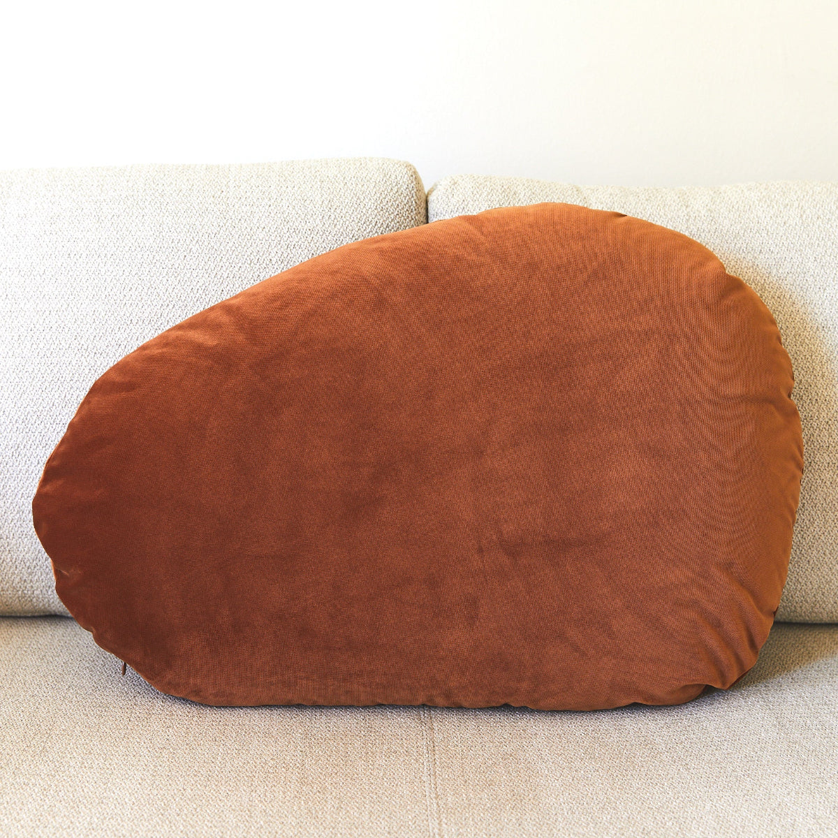 Brown cushion on a beige sofa