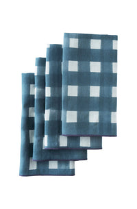 Set of blue checkered napkins on a white background