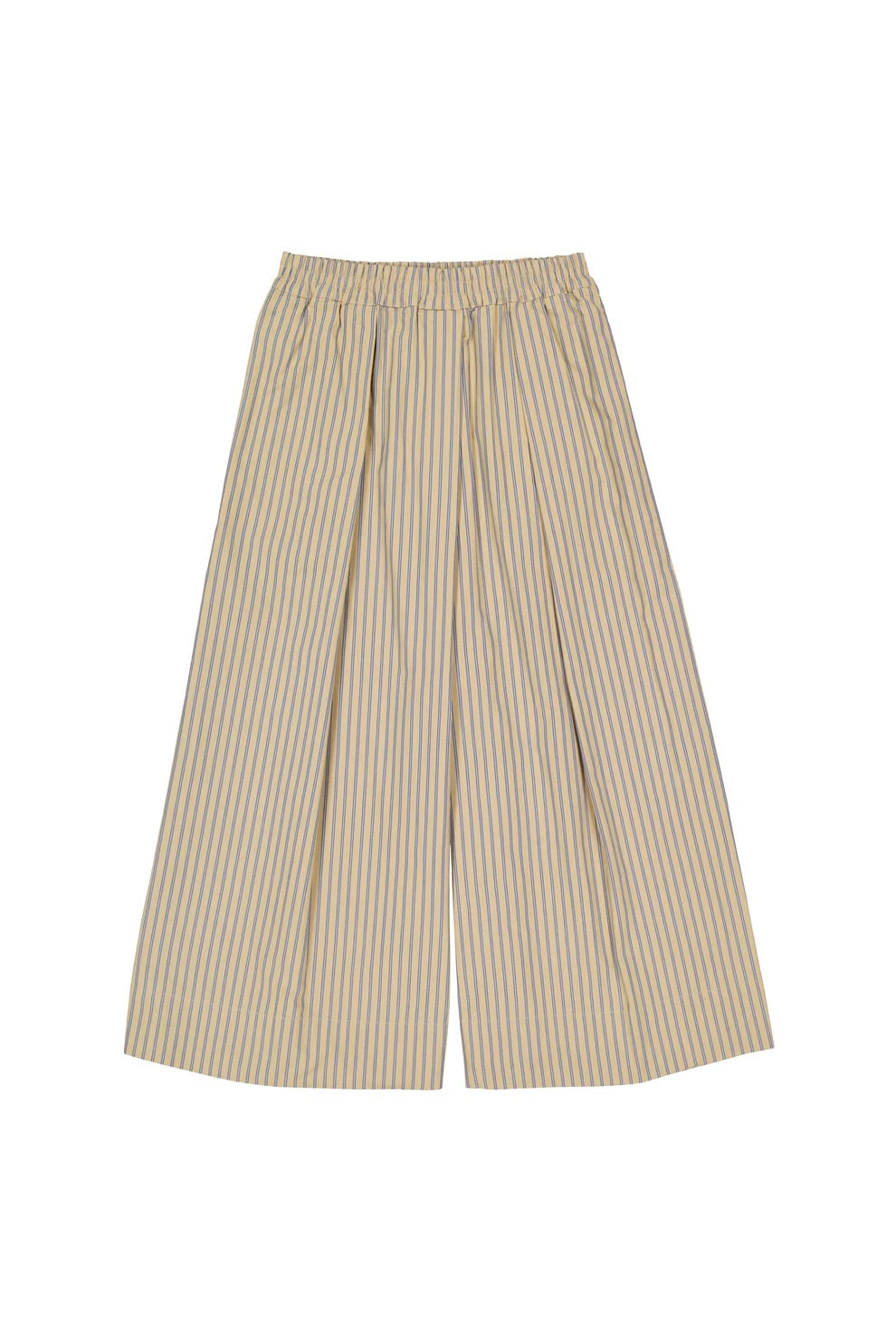 Beige and white striped wide-leg pants on a white background