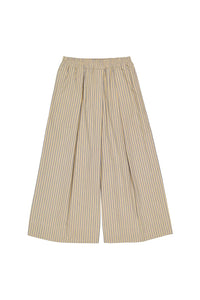 Beige and white striped wide-leg pants on a white background