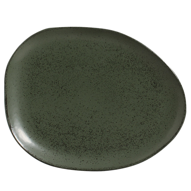 Green ceramic plate on a white background