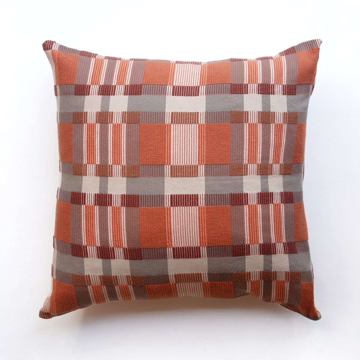 Orange Plaid patterned square throw pillow 