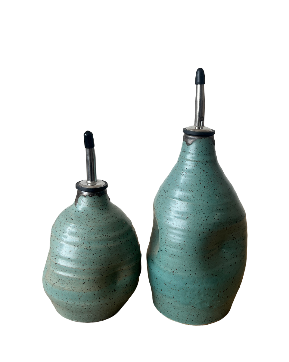 speckled teal oil and vinegar cruets