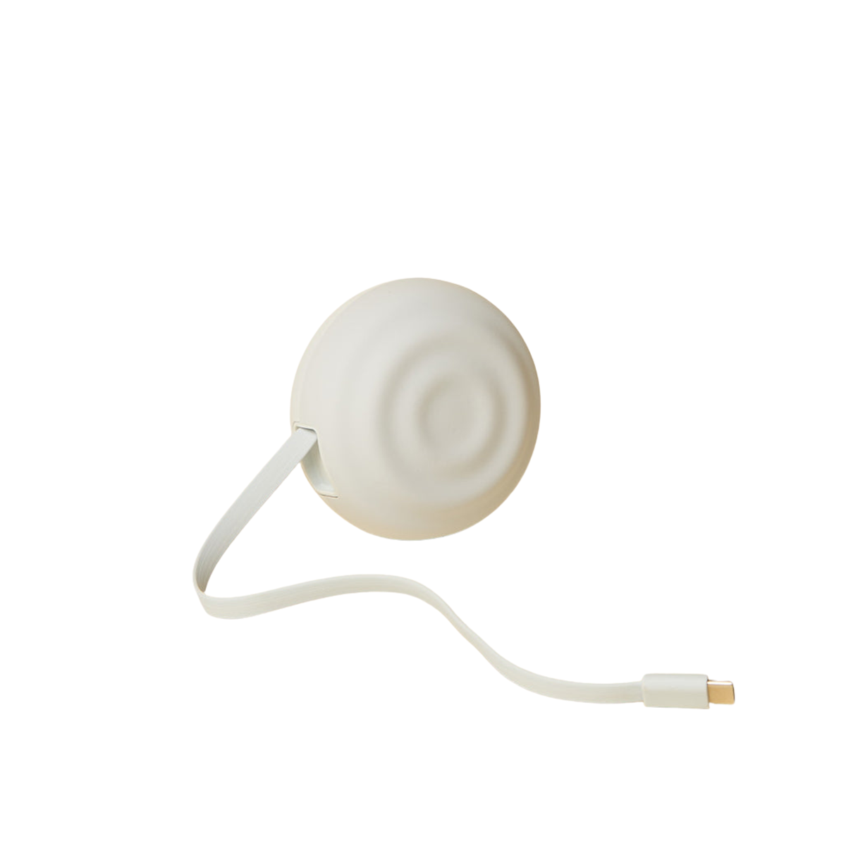 White retractable charging cord on a white background