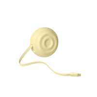 Beige retractable charging cord with spiral design on a white background