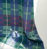 Plaid fabric with blue and green colors on a white background