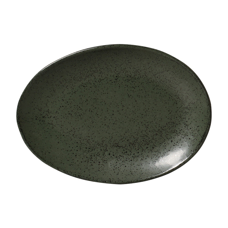 Dark green ceramic plate on a white background