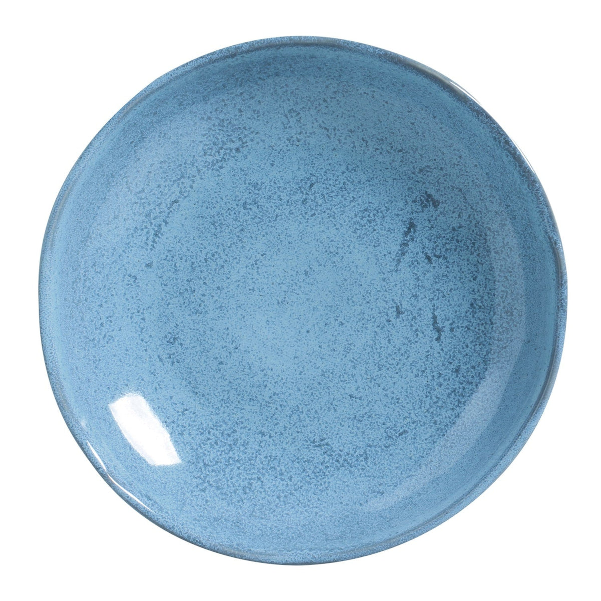 Blue ceramic pasta plate on a white background