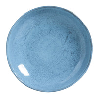 Blue ceramic pasta plate on a white background