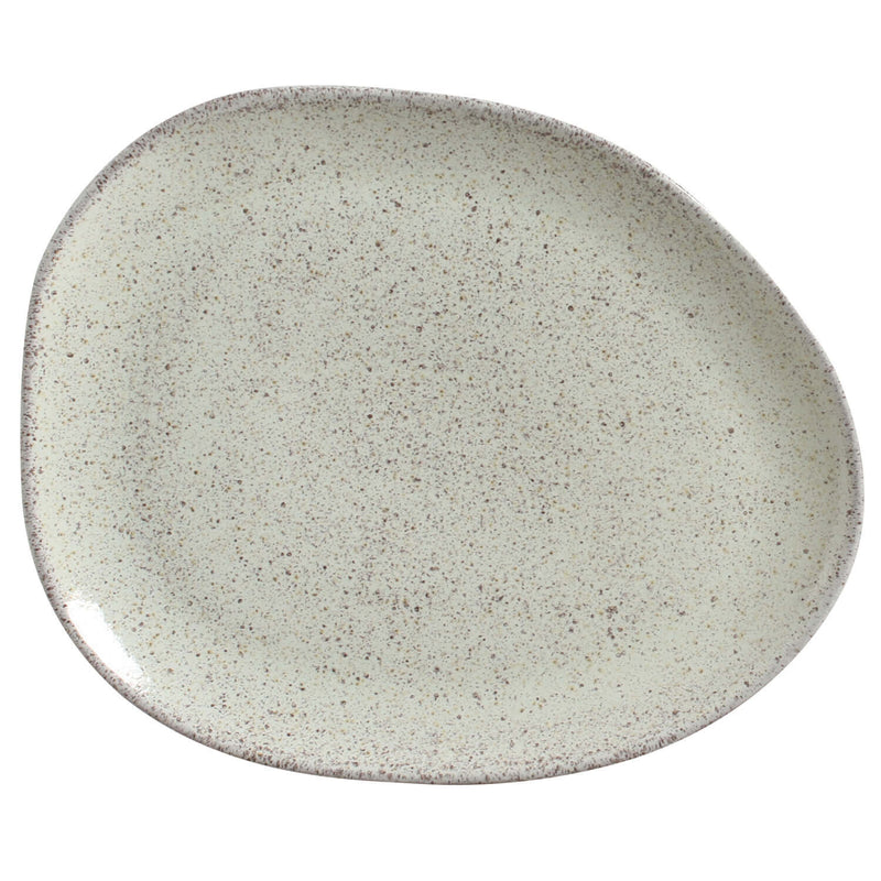 Speckled ceramic plate on a white background