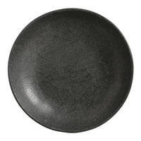 Black ceramic pasta plate on a white background