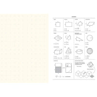Sheet of paper with geometric diagrams and formulas on a white background