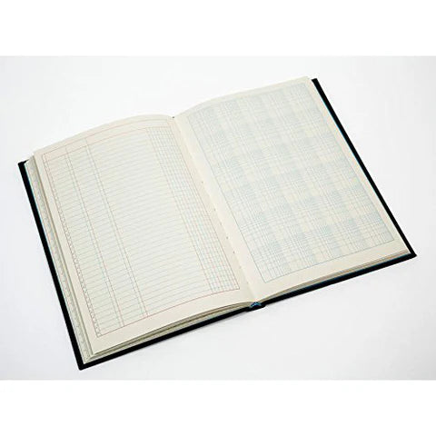 Open notebook with grid pages on a white background