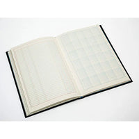 Open notebook with grid pages on a white background