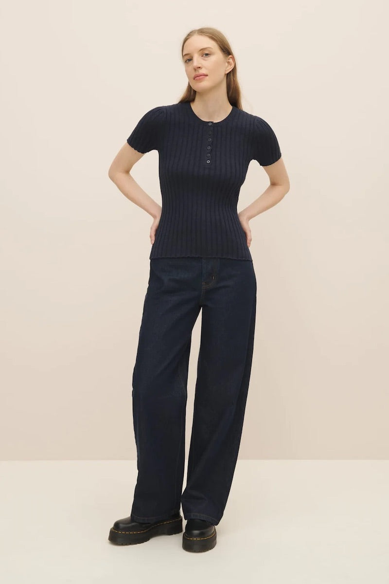 Kowtow Clothing Henley Knit Top Navy Marle