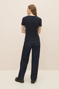 Kowtow Clothing Henley Knit Top Navy Marle
