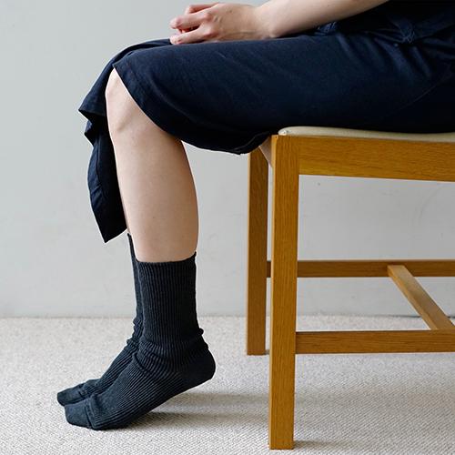 Nishiguchi Kutsushita Linen Ribbed Socks Charcoal