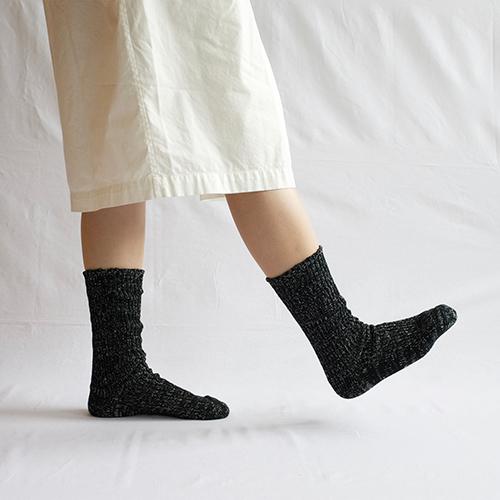 Nishiguchi Kutsushita Hemp Cotton Ribbed Socks Black