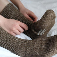 Nishiguchi Kutsushita Hemp Cotton Ribbed Socks Khaki Moss