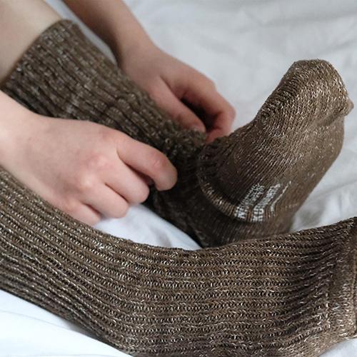 Nishiguchi Kutsushita Hemp Cotton Ribbed Socks Khaki Moss