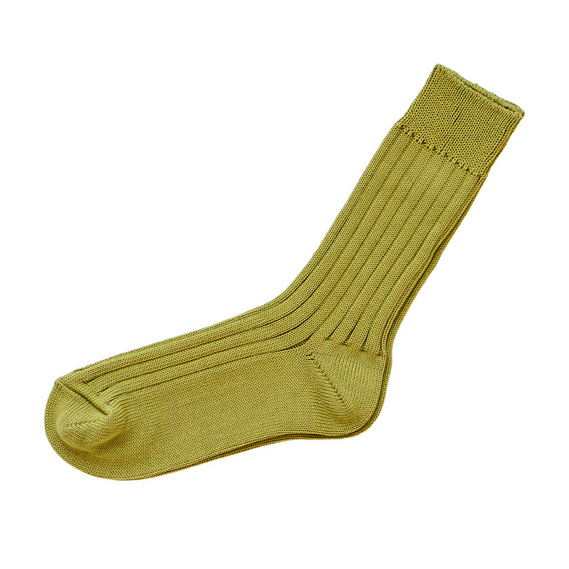 Chartreuse colored ribbed ankle socks on a white background