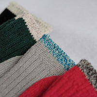 Closeup of the tops of socks with colorful trims