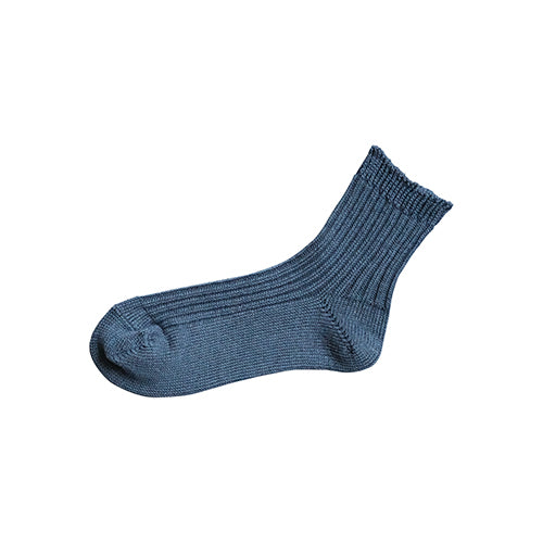 Nishiguchi Kutsushita Linen Ribbed Ankle Socks Blue