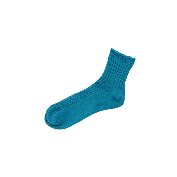 teal blue linen ankle sock on white background