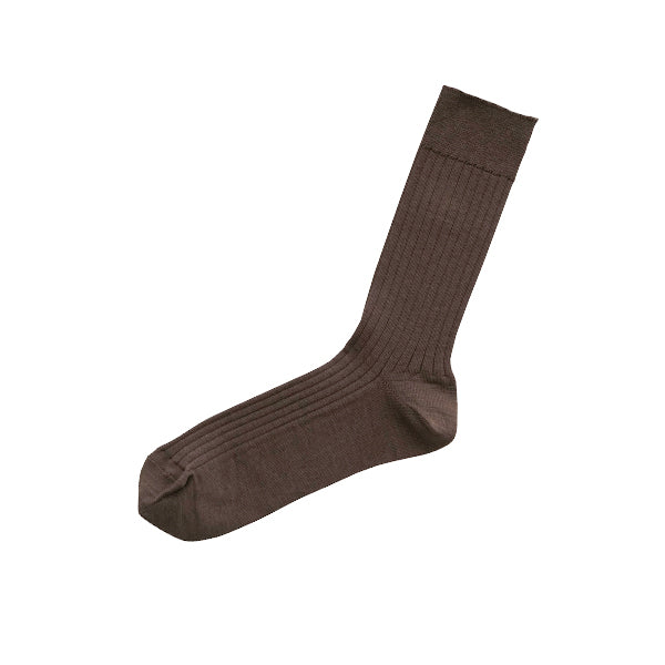 Nishiguchi Kutsushita Silk Cotton Ribbed Socks Brown