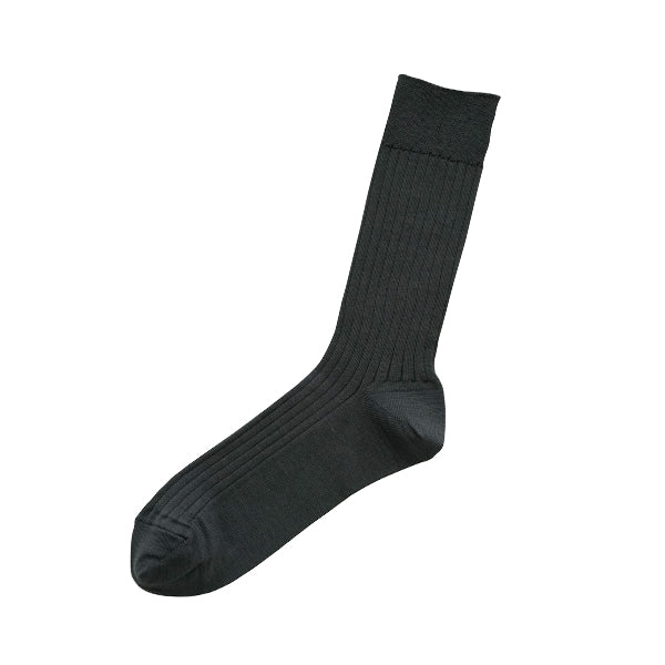 Nishiguchi Kutsushita Silk Cotton Ribbed Socks Charcoal