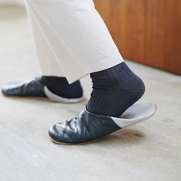 Nishiguchi Kutsushita Silk Cotton Ribbed Socks Charcoal