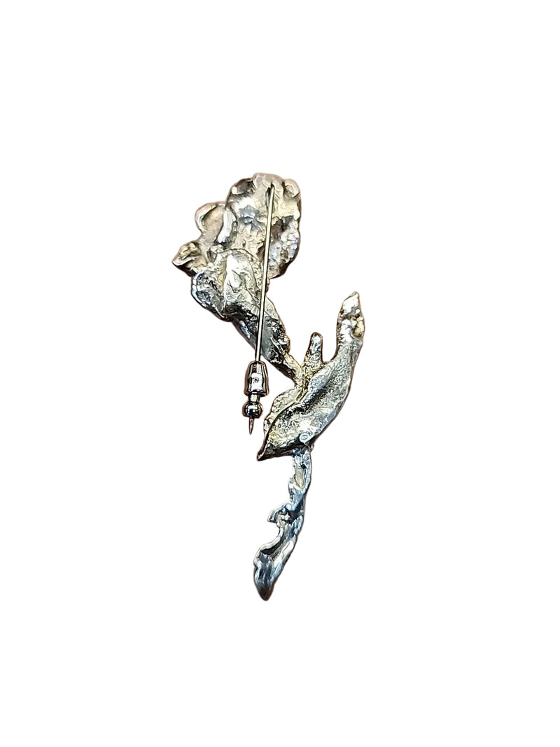 Back of a Sterling Silver Brutalist Abstract Flower Brooch