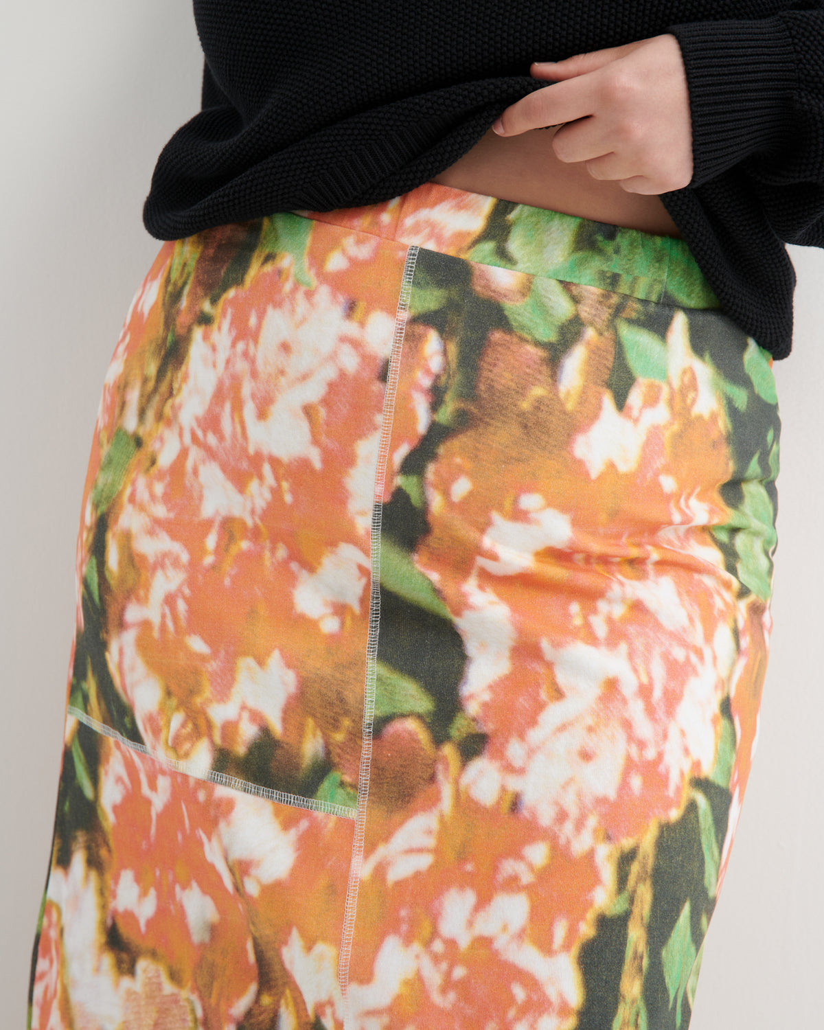 Floral patterned skirt with a plain background