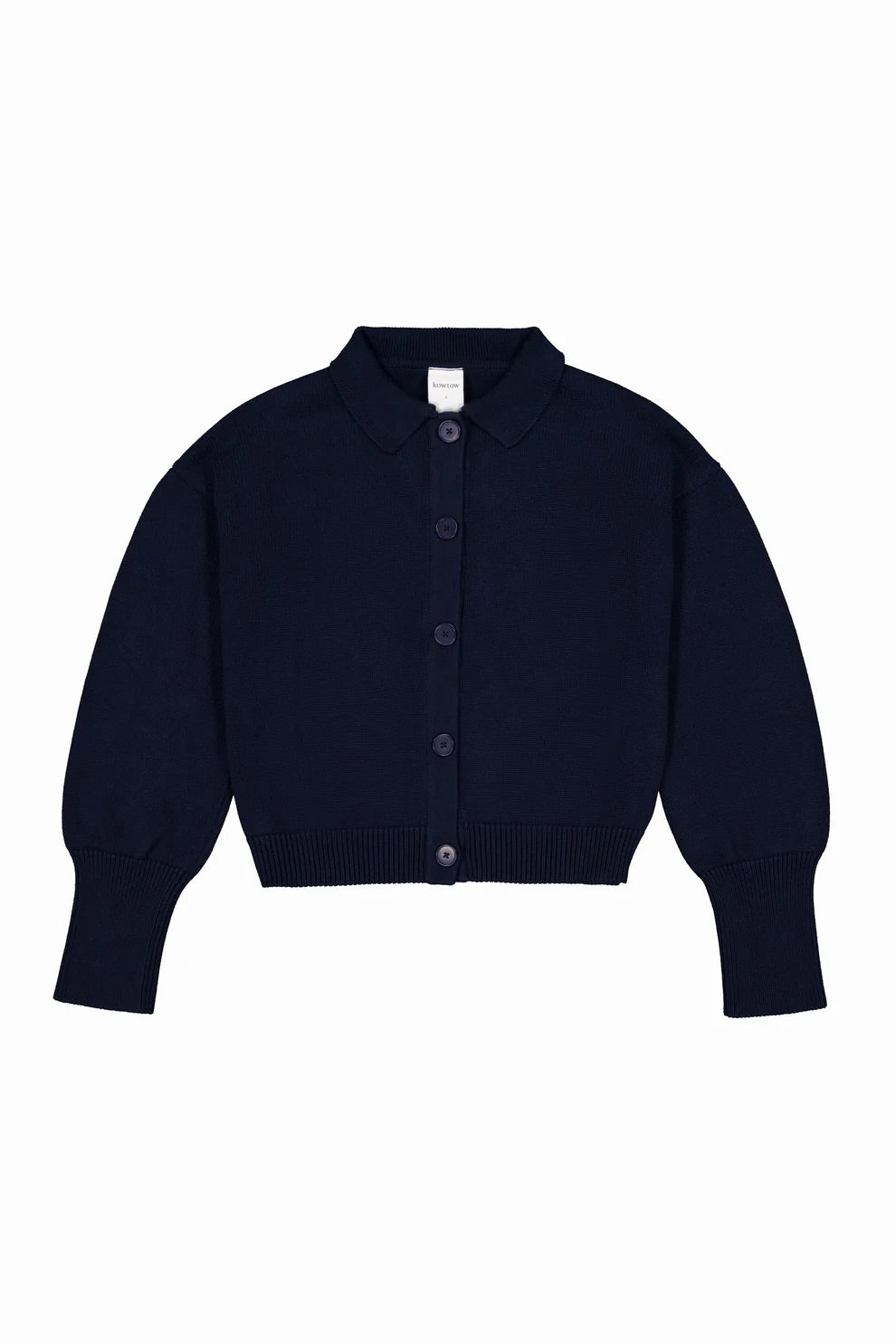 Navy blue cardigan on a white background
