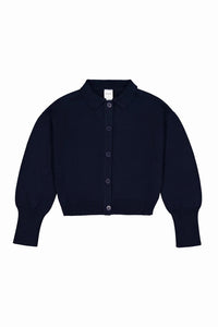 Navy blue cardigan on a white background